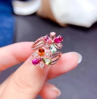 meibapj natural candy tourmaline colorful flower ring for women real 925 sterling silver charm fine wedding jewelry