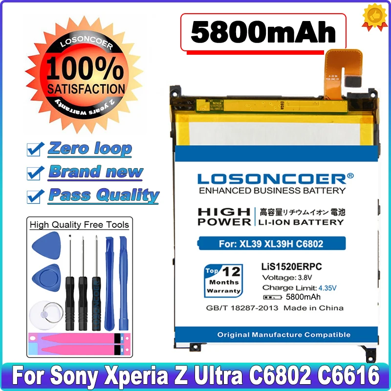 

LOSONCOER LIS1520ERPC 5800mAh Battery For Sony Xperia Z Ultra C6802 XL39H C6806 C6833 XL39 C6616 ZU L4 High Capacity Batteries