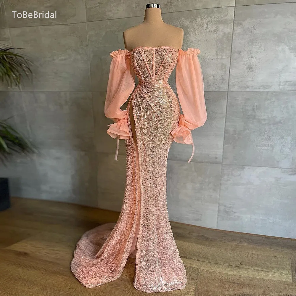

Sexy Long Sleeve Mermaid Prom Dress 2023 New Shiny Off Shoulder Split Party Dress Elegant Women's Wedding Graduation Evening Dre