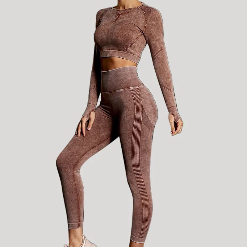 1/2 Piece Gym Set Women Push Up Fitness Leggings Yoga Suit Long Sleeve Sports Top Seamless Panties Workout Set Tights Activewear