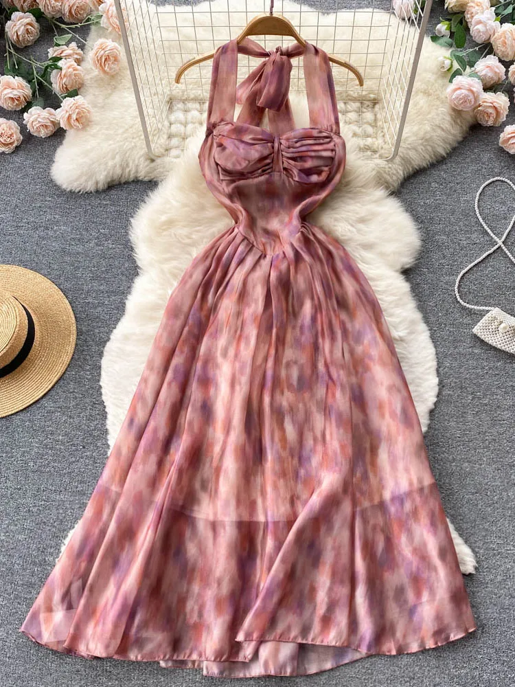 

New Summer Temperament Ladies High-end Dress Female New Tube Top Hanging Neck Waist A-line Banquet Vestidos Women D1350