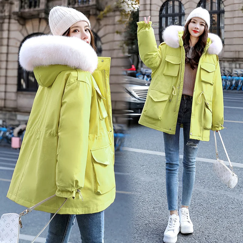 2023 Women Winter Down Coat Short Parkas with Real Fox Fur Hood Female Ladies Fashion Street Outerwear Clothing Plus Oversized