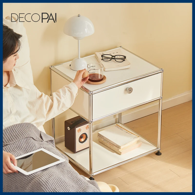 

DECOPAI,Nordic modern design metal 1 door steel DIY modular bedside table night table storage cabinet for living room bedroom