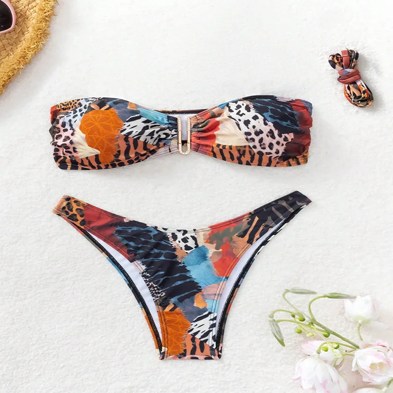 Соблазнительный комплект бикини с цветочным принтом и рюшами для женщин микро