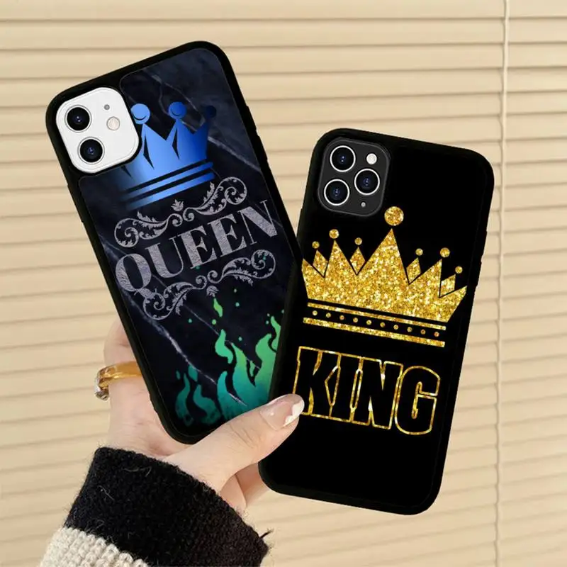 

Мультяшный корона король и королева чехол для телефона силиконовый ПК + ТПУ чехол для iPhone 11 12 13 Pro Max 8 7 6 Plus X SE XR жесткие чехлы