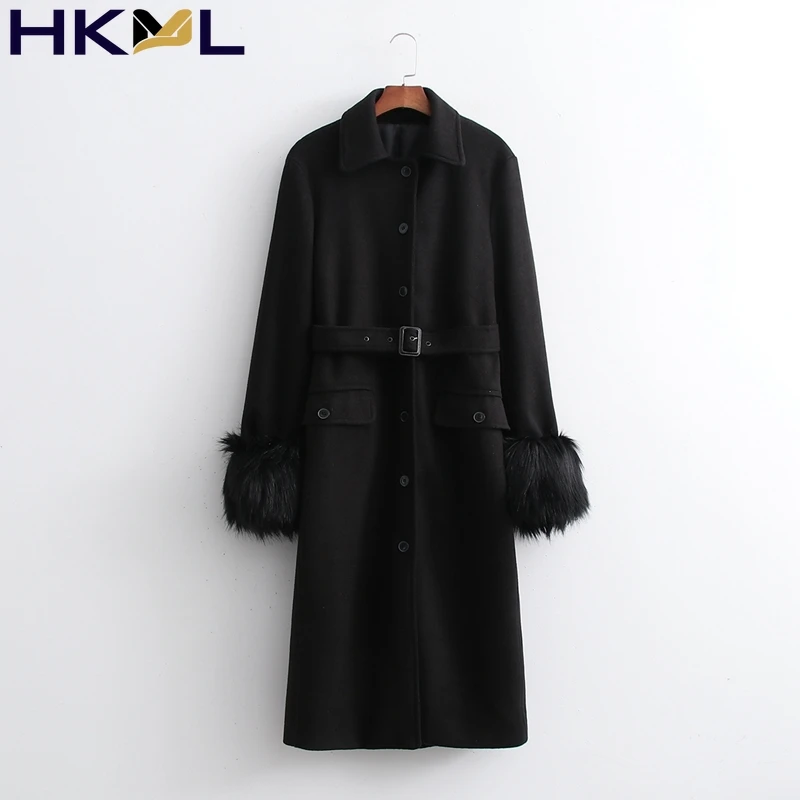 

Coat Winter Jacket Women Natural Fox Fur Collar Cuffs Cashmere Wool Blends Oversize Outerwear New