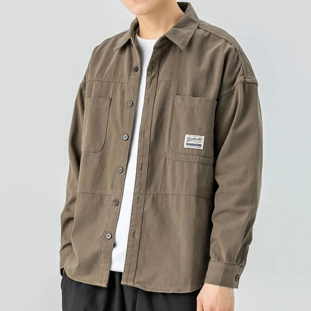 

Cardigan Streetwear Soft Breathable Men Autumn Shirt for Daily Wear