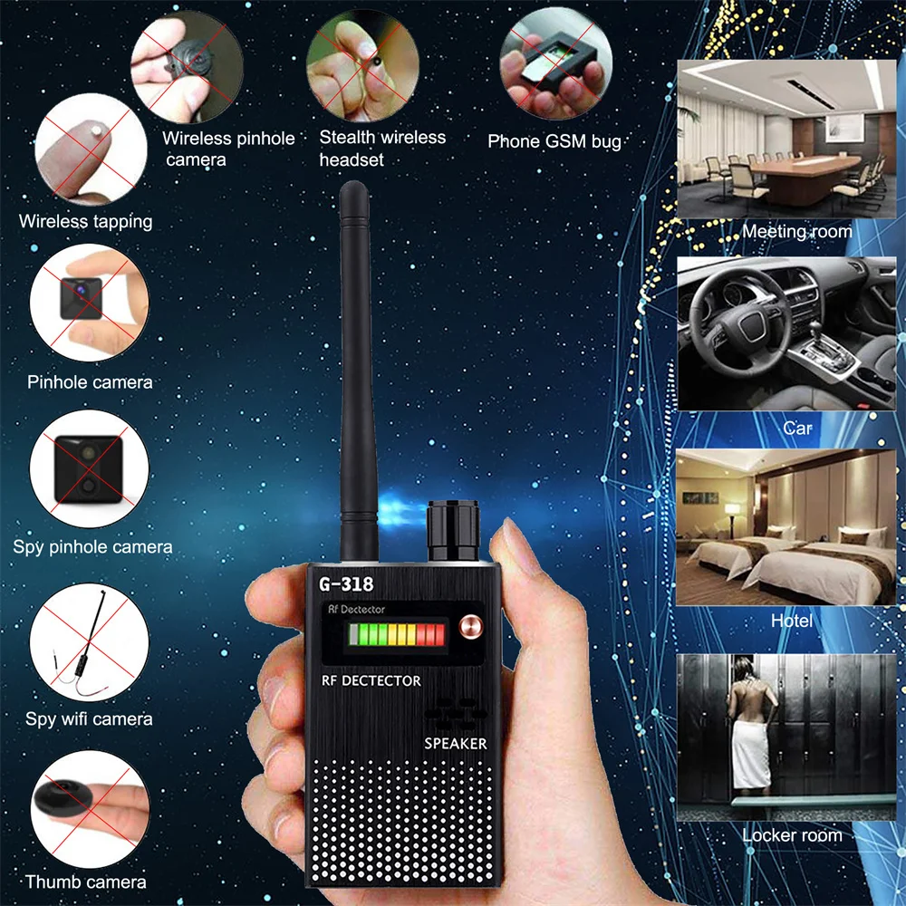 

G318 Detector Multi-function Anti Mini Bug Audio SPY-Camera GSM Finder GPS Signal Lens RF Locator Tracker Detect Wireless Camera