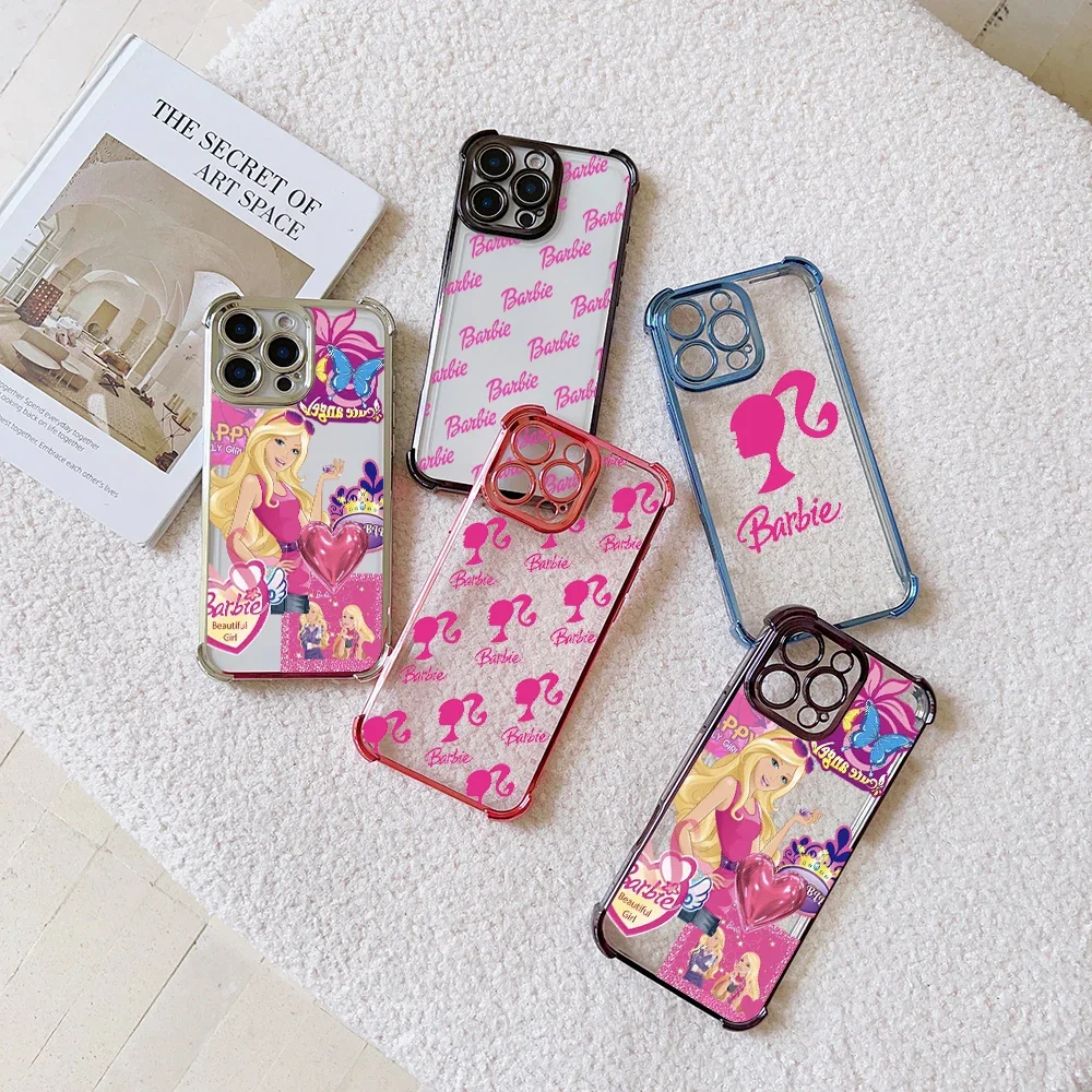 Cute Pink Disney Doll B-Barbies Phone Case For iPhone 16 15 14 13 12 11 Pro Max X XR XSMax 7 8 Plus Shockproof Clear Armor Cover