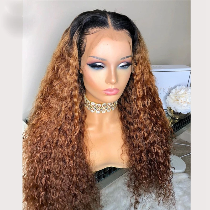 Коричневые вьющиеся кружевные передние человеческие волосы Ombre 1b30 искусственные