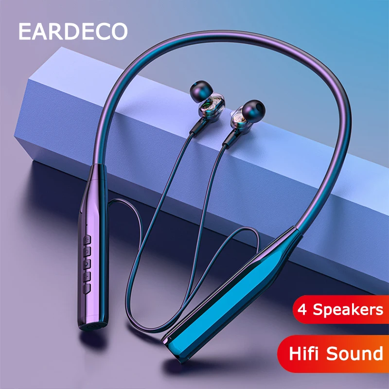 

EARDECO 4 Speakers Hifi Bluetooth Headphone Stereo Wireless Headphones Neckband Earphones 5.2 Neck Bass Headset with Microphone