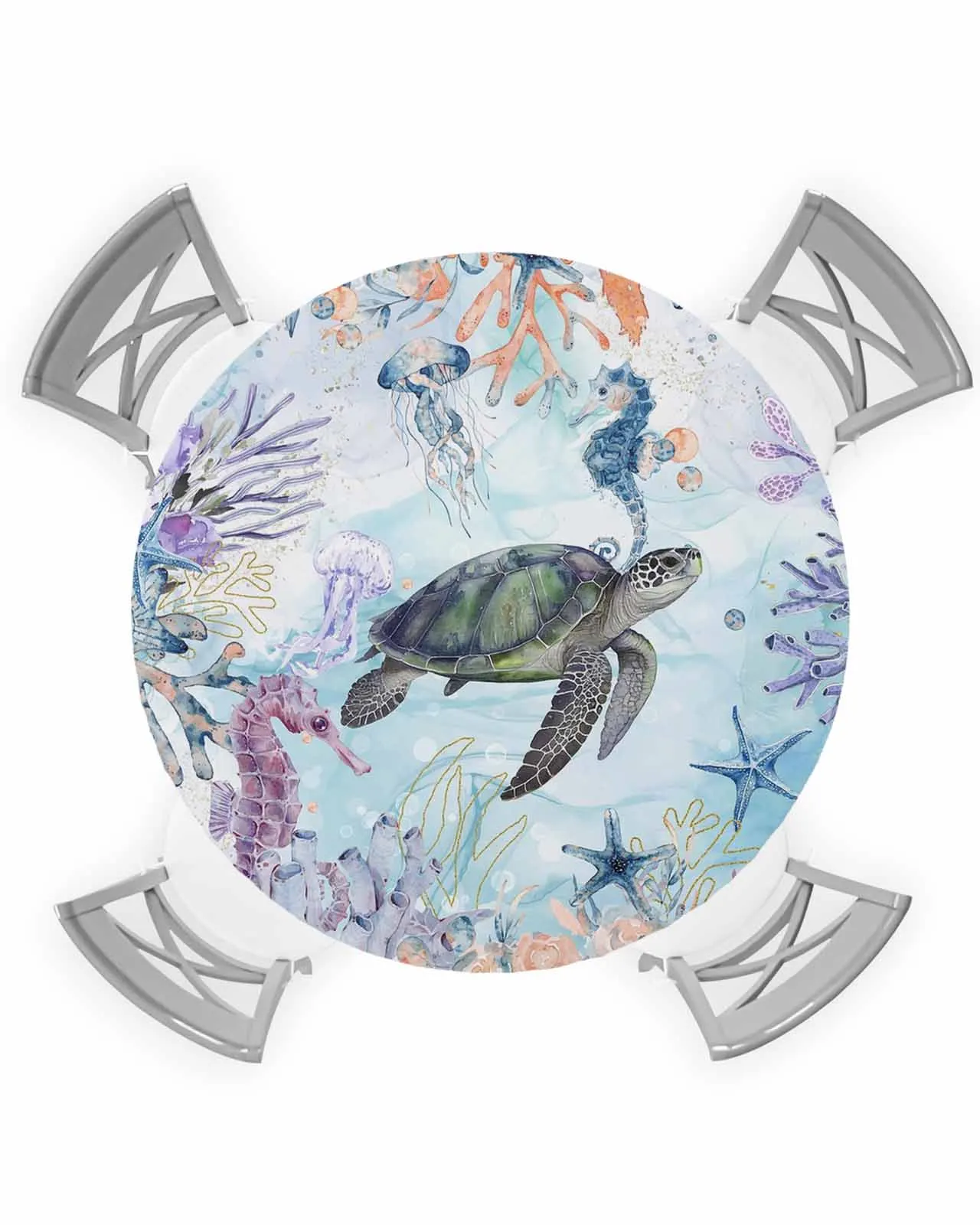 

Круглая скатерть в виде черепахи-Медузы кораллового цвета, водонепроницаемая эластичная скатерть для украшения дома