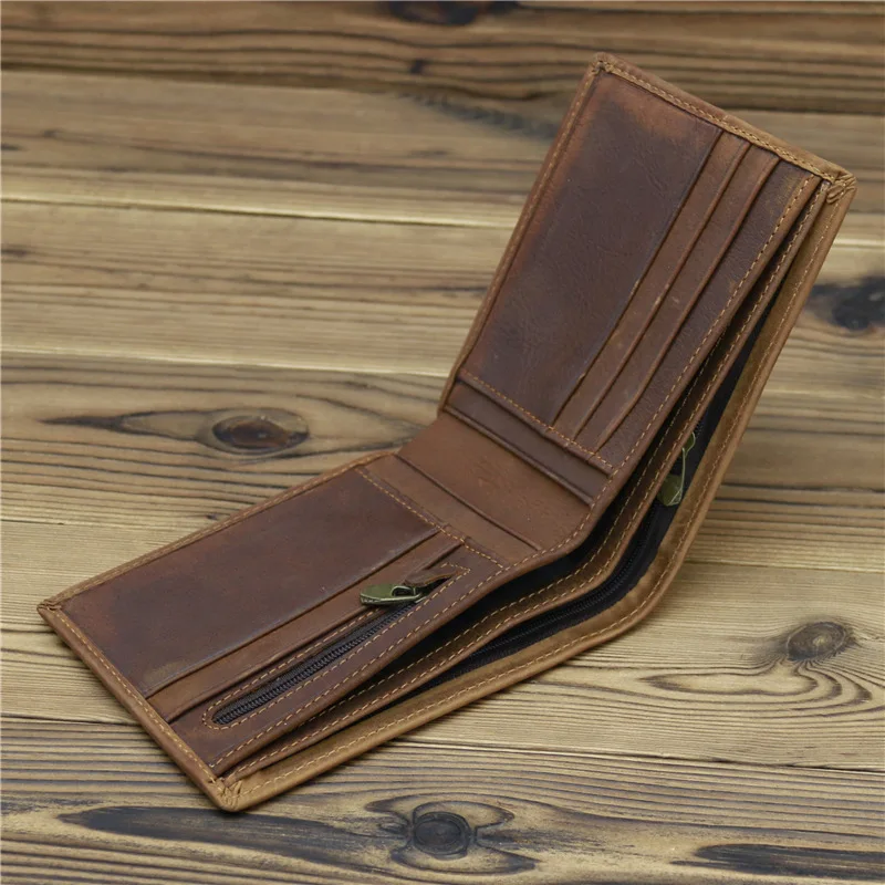 Men's and Women's Wallet Horizontal Double Fold Retro Wallet Large Capacity Crazy Horse Leather Head Layer Cowhide Wallet