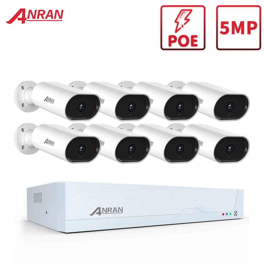 Цена ANRAN система видеонаблюдения POE 5MP система видеонаблюдения DVR рекордер H.265 + комплект наблюдения наружная Всепогодная система видеонаблюдени...