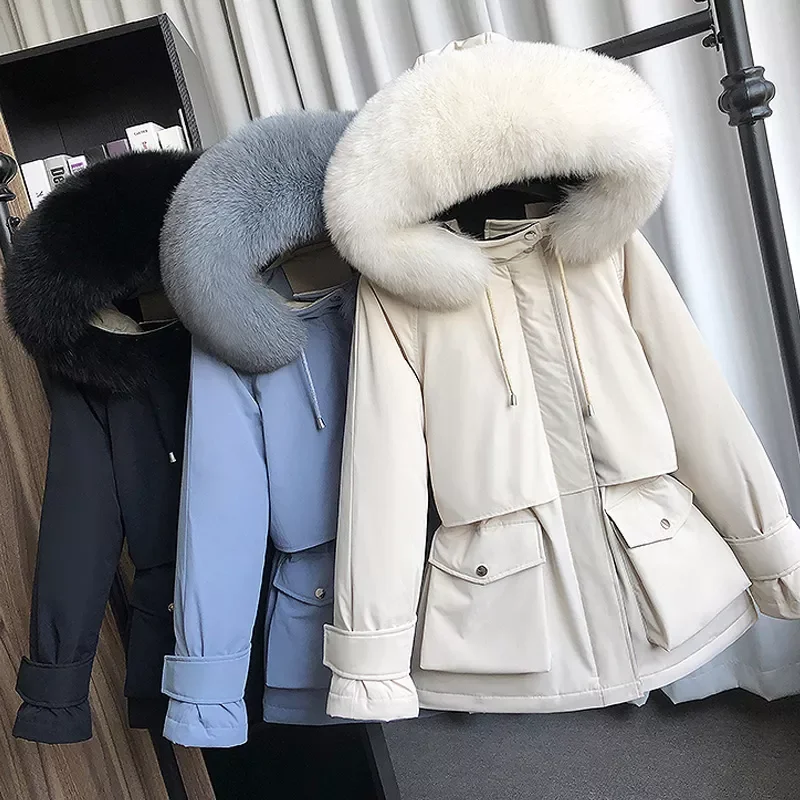 Large Natural Raccoon Fox Fur Hooded Winter Down Coat Women 90% White Duck Down Jacket Thick Warm Parkas Female Outerwear enlarge