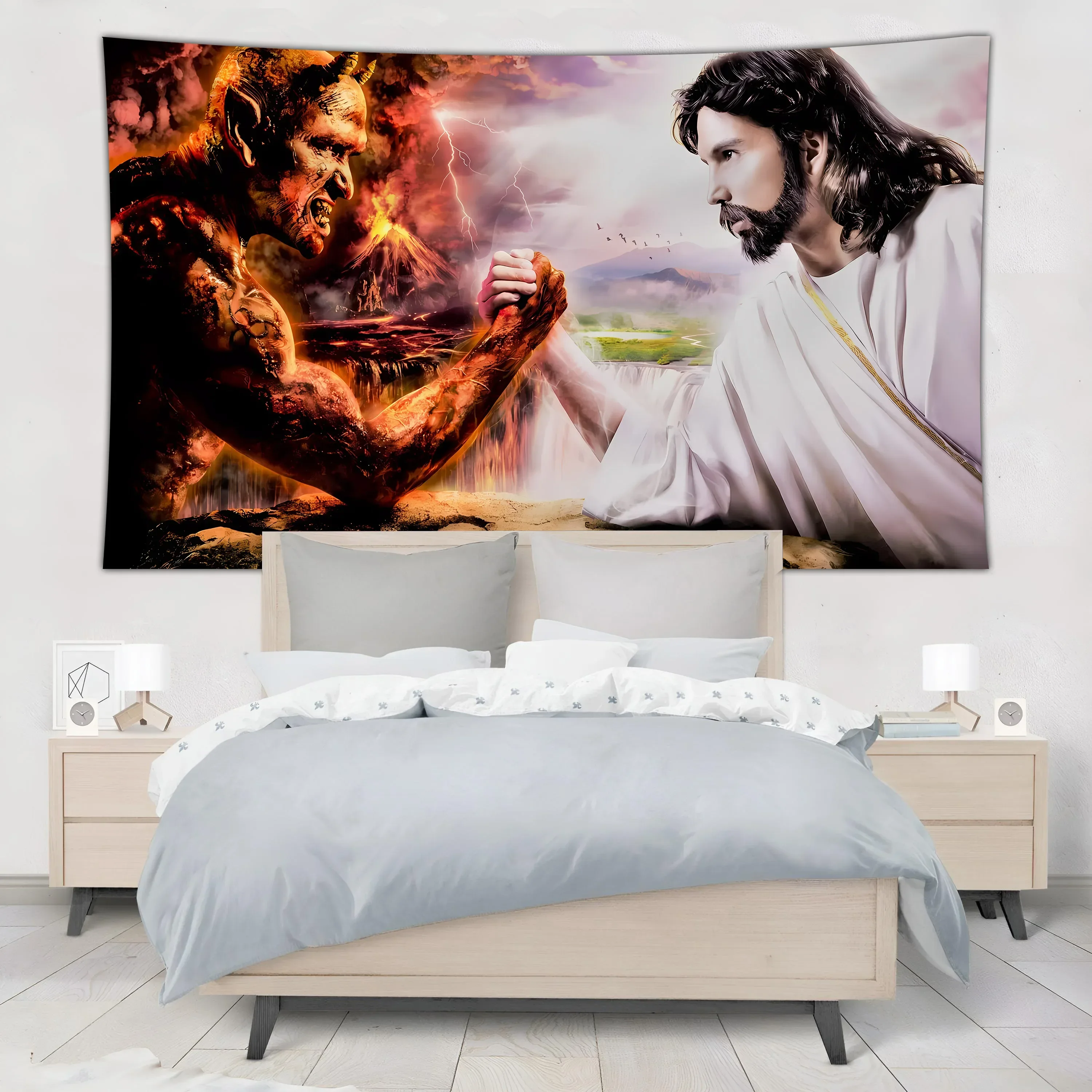 Синтетический правый сын Божий против зла фон декоративный настенный гобелен