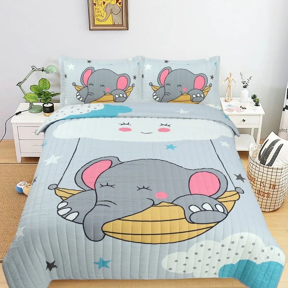 

3pcs 3D Printed Lovely Elephant Thin Quilts Set for Children, for All Seasons, Soft and Useful for Bedroom