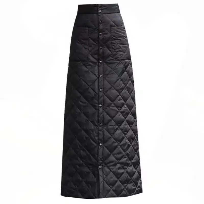 Женская зимняя стеганая юбка на пуговицах, плотная ветрозащитная теплая длинная юбка трапециевидной формы на пуговицах, T425, 2023
