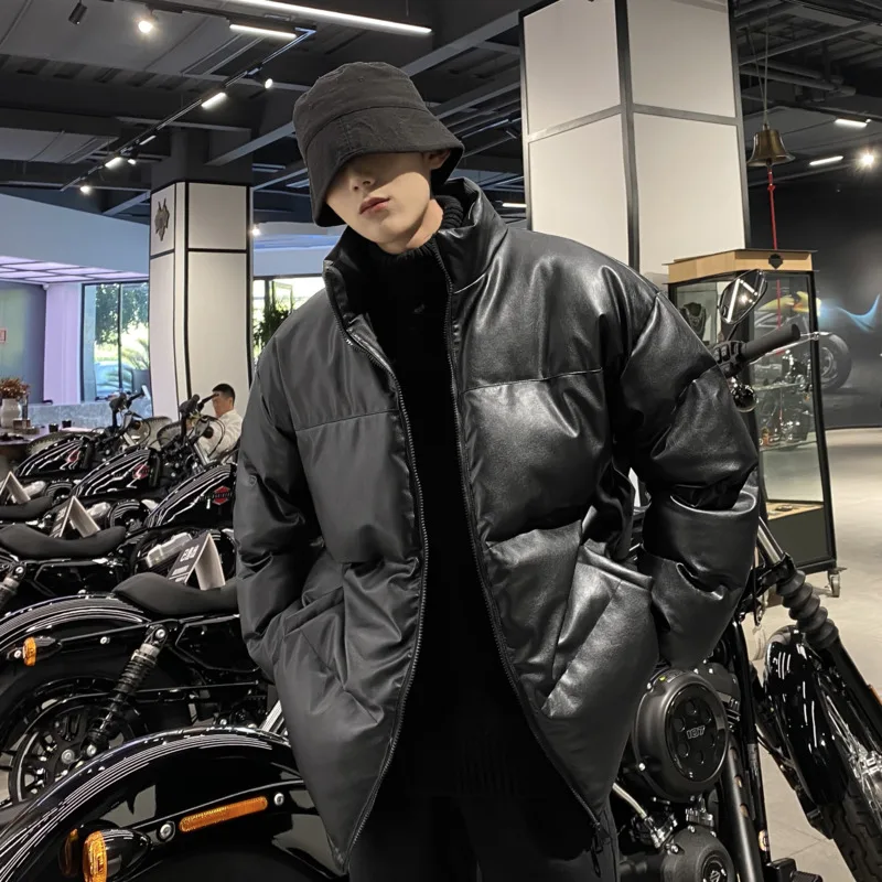 Winter Jacket Men Warm Fashion Black Thickened Leather Jacket Men Streetwear Loose Short Coat Mens Parker Large Size M-5XL