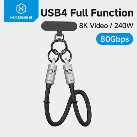 Hagibis USB4 Портативный шнур для телефона USB C к Type-C Кабель для запястья 240 Вт 80 Гбит/с для Thunderbolt 4/5 iPhone 17 Pro SSD
