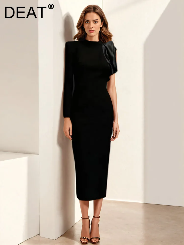 DEAT женское модное вечернее платье с воротником-стойкой и асимметричными