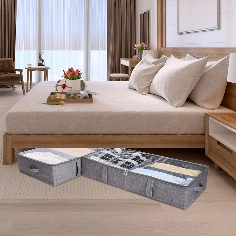 Ящик для хранения под кроватью 50 л с крышкой складной ящик из льна прочными