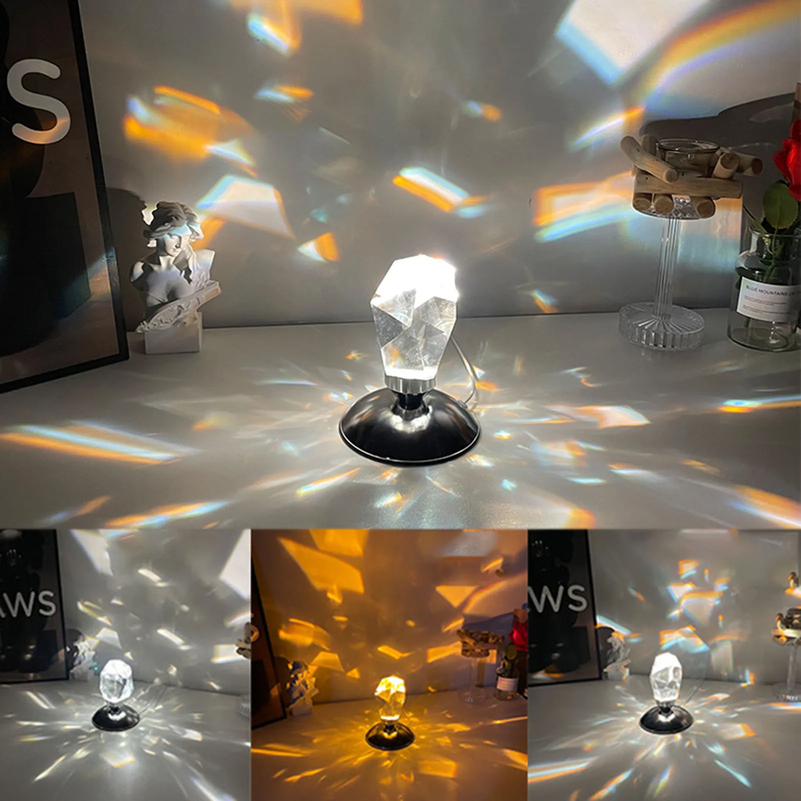 

Creative Crystal Table Lamp Multipurpose Adjustable Bedside Night Light Great Gift for Home Living Room Bedroom Durable pjop