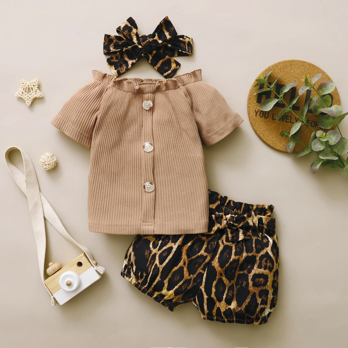 

3M-3T Baby Girl Clothes Ruffle Button Top Tshirt Leopard Shorts Headband Set Newborn Girl Clothing Toddler Baby Girls Outfits