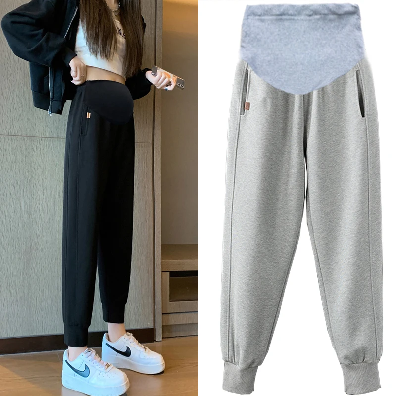 

238 Autumn Spring Cotton Maternity Pants Sports Casual High Waist Belly Sweatpants Clothes for Pregnant Women Pregnancy Trousers