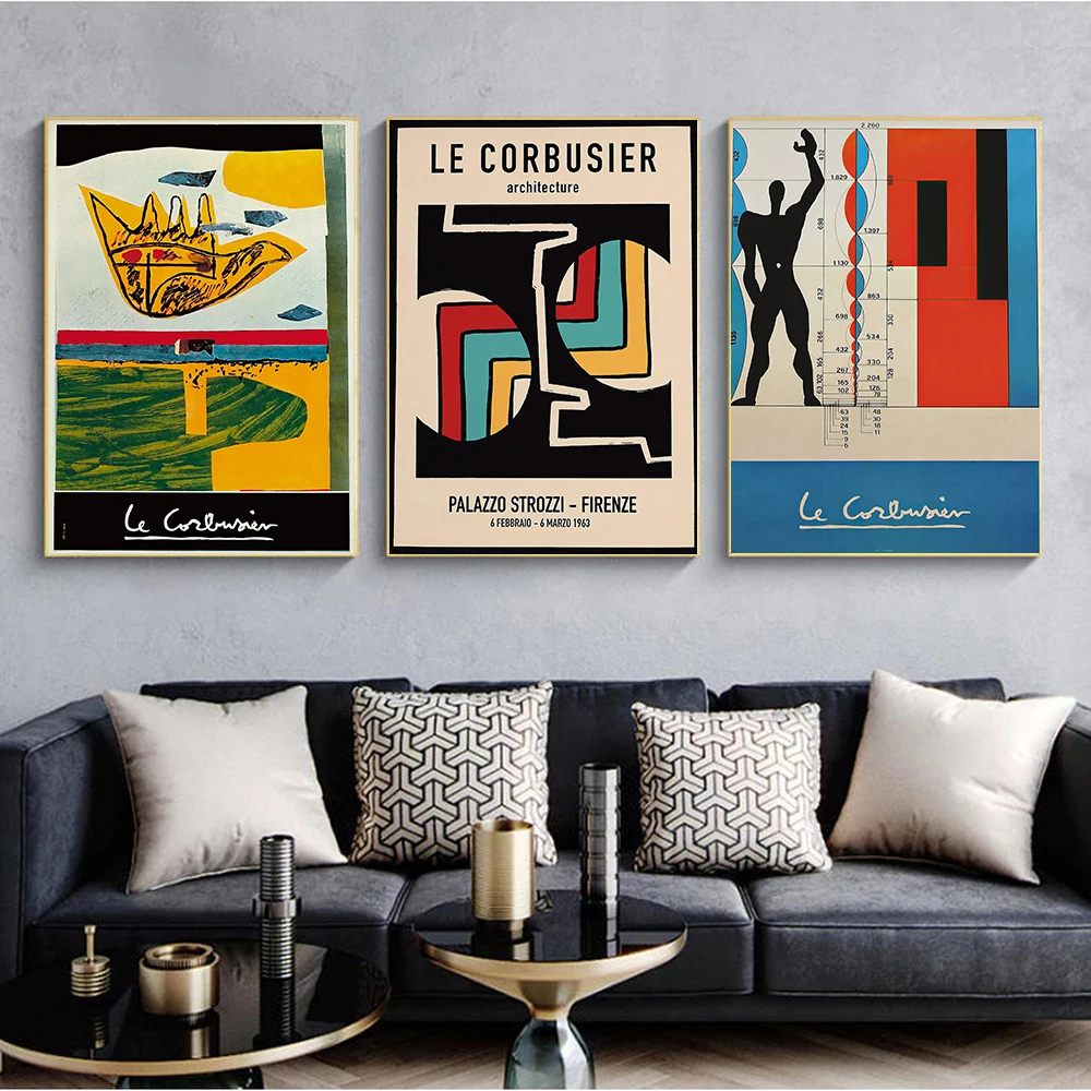 Le Corbusier Exhibition Poster 1963 French Art Museum Print Cubism Style Mid Century Modern Wall Art Canvas Painting Home Decor 1