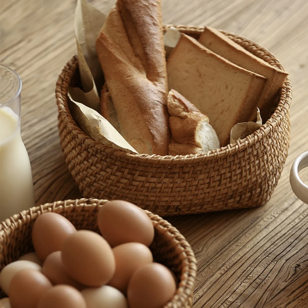 Fruit Bread Basket Snacks Sundries Storage Box Hand-woven Rattan Storage Basket Kitchen Supplies