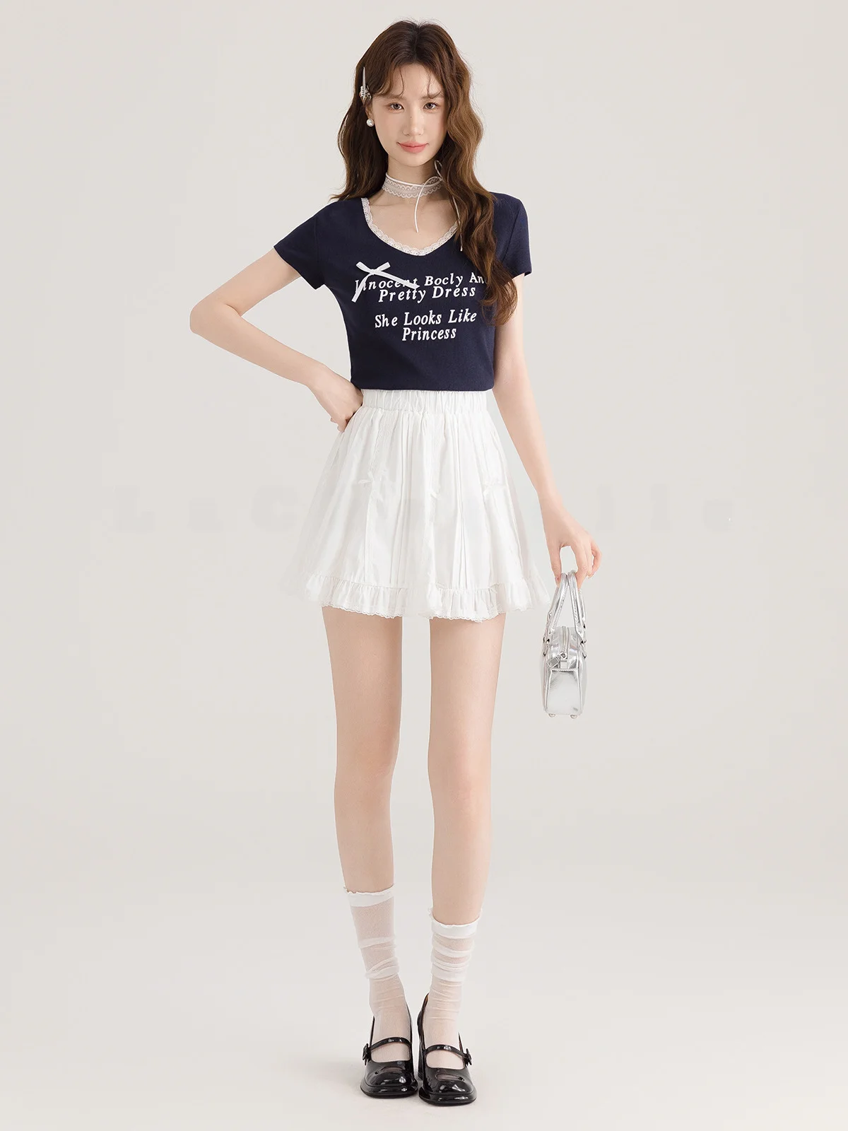 Женская Кружевная футболка с V-образным вырезом и коротким рукавом