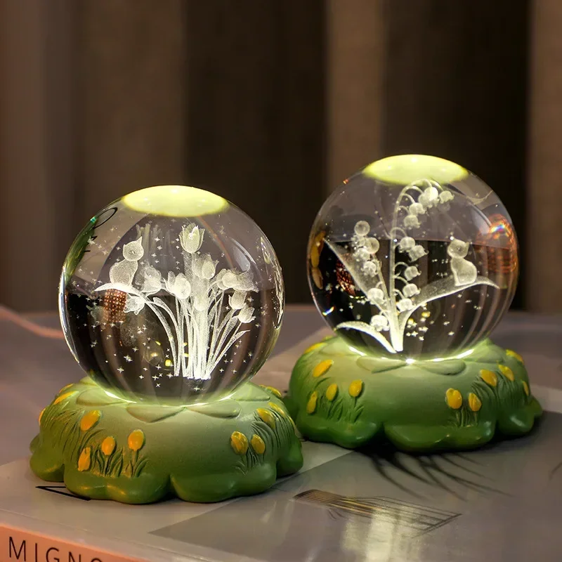 Rose Countryside Style New interior Carved Crystal Ball Night Light Atmosphere Resin Handicraft Decoration Gift