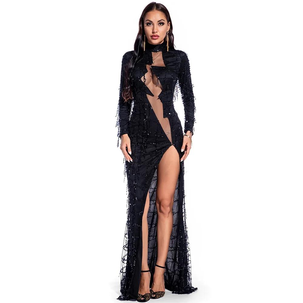 

Exquisite Celebrity Mini High Neck Ruffles Tassels Hollow Out Prom Gowns Oscar Red Carpet Dresses Clubbing Long Graduation Dress