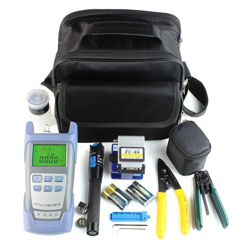 13 pcs Fiber Optic FTTH Tool Kit with FC-6S Fiber Cleaver Power Meter1mW  5km VFL Wire stripper