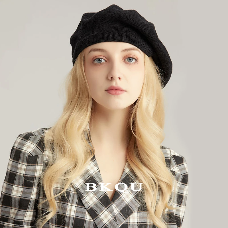 Женский вязаный берет винтажный однотонный из хлопка размер 53-61 см головы выше 2022