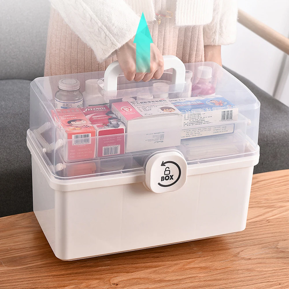 

Drawer Sundries Organizer Storage Box Plastic Tier Medicine Boxes First Aid Kit Large Capacity Folding Medicine Chest Storage