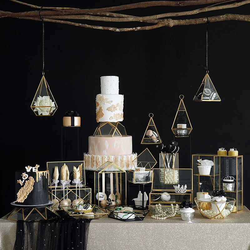 

Wedding Cookie Cake Stand Pastry Design Shortcake Chocolate Candy Gold Dessert Stand Party Events Forma Bolo Bakery Decoration