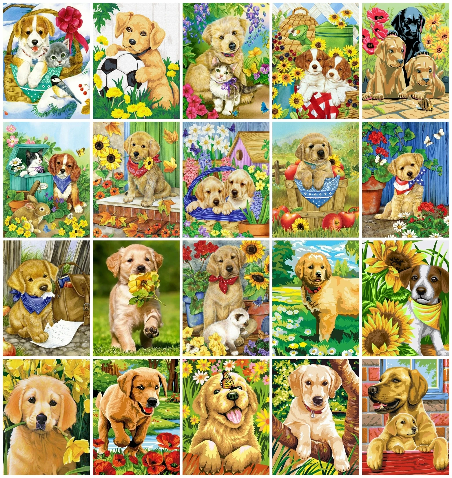 

AZQSD Oil Painting Dog Sunflower Frameless Acrylic Paint HandPaint Kit On Canvas Painting By Numbers Animal Frameless Wall Decor