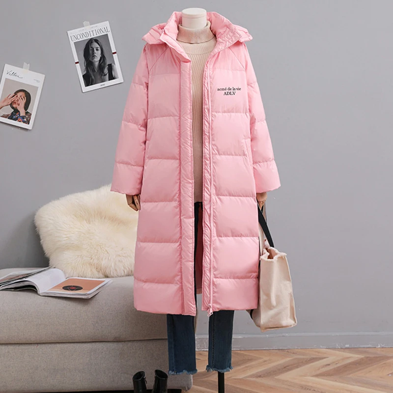 New 2022 Fashion Solid Warm Hooded Down Jacket Woman Coat Winter Womens Hooded Parkas Coats Female Long Sleeve Street Outfits