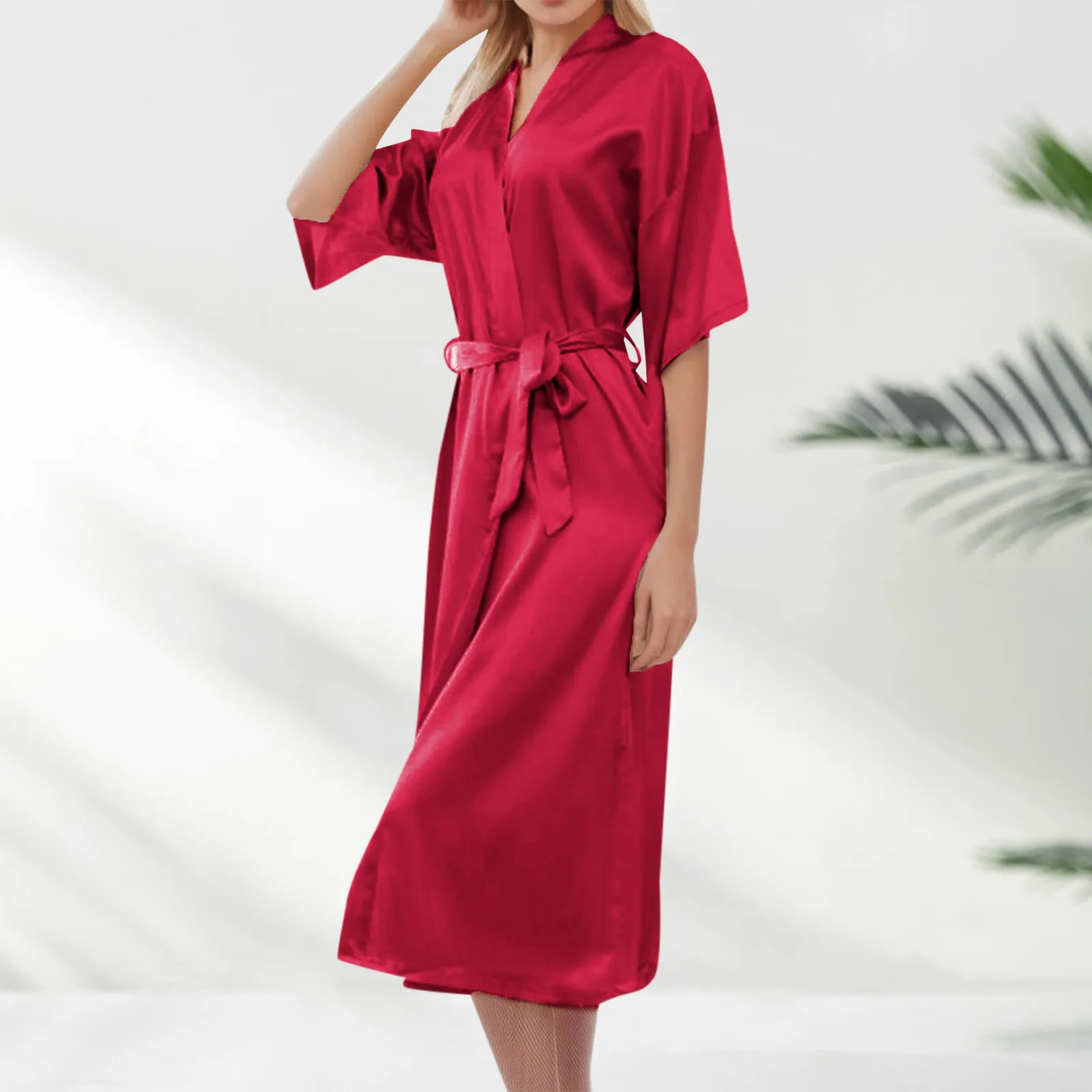 

Long Fashion Bathrobe Pajamas For Women Kimono Satin Long Robe Sexy Lingerie Classic Nightgown Sleepwear with Belt Loungewear