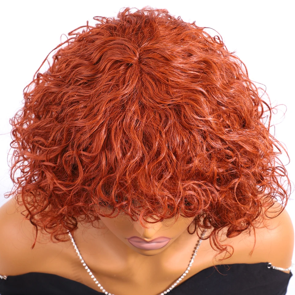 Оранжевые цветные парики из натуральных волос для женщин 10-дюймовые короткие