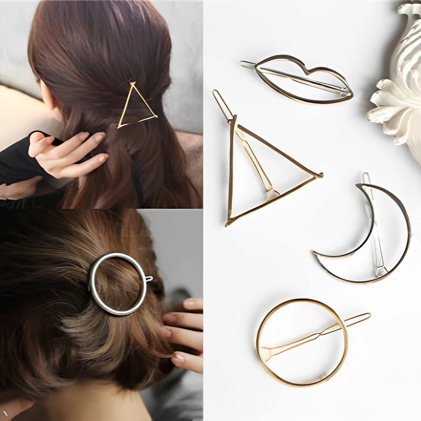 

Fashion Woman Hair Accessories Triangle Hair Clip Pin Metal Geometric Alloy Hairband Moon Circle Hairgrip Barrette Girls Holder