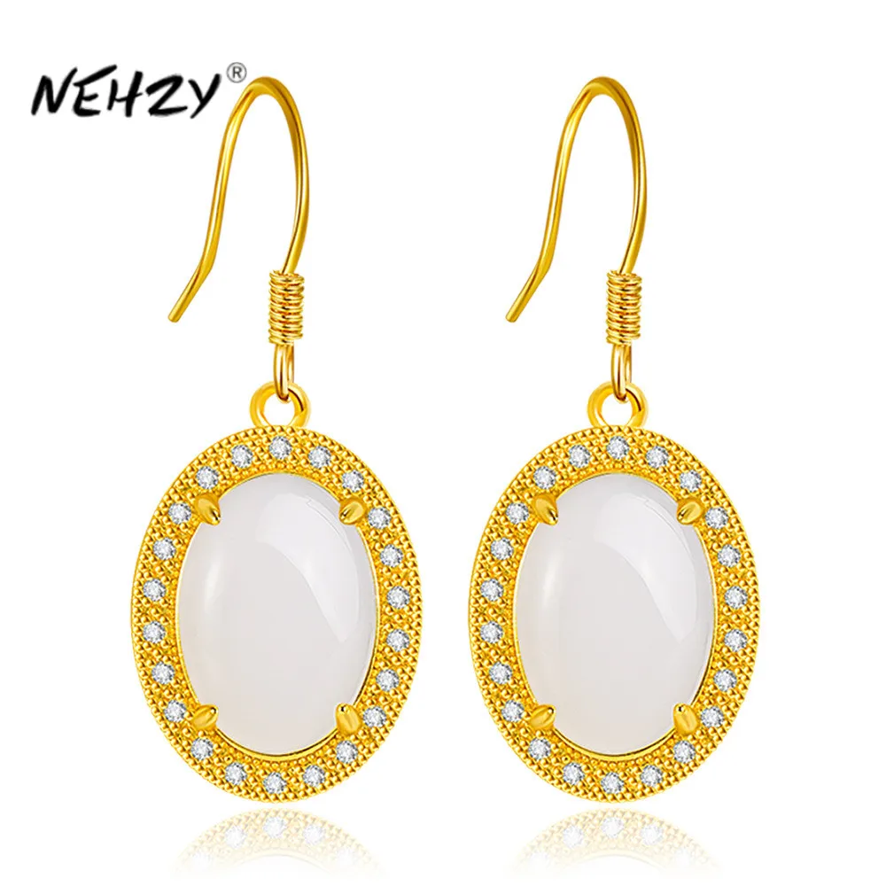 

NEHZY S925 штамп серебряные новые женские модные ювелирные изделия высокого качества с кристаллами циркония золотые средние и длинные серьги-к...