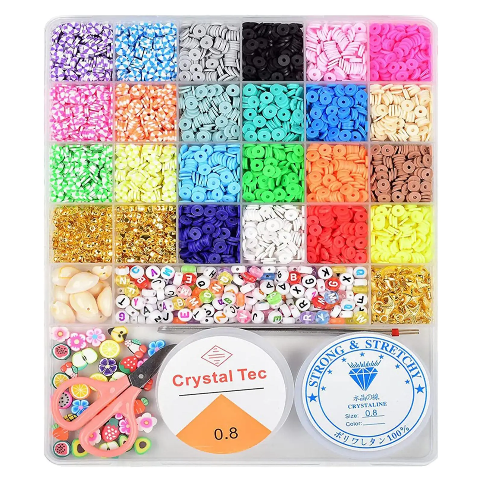 

Clay Spacer Beads Handmade Round with Elastic Strings Flat Loose Beads for Necklace Anklets Pendant