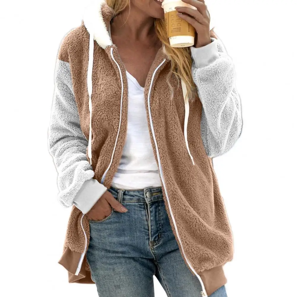 

Плюшевая шикарная толстовка с капюшоном, пальто в полоску, Женское пальто на молнии для повседневной носки