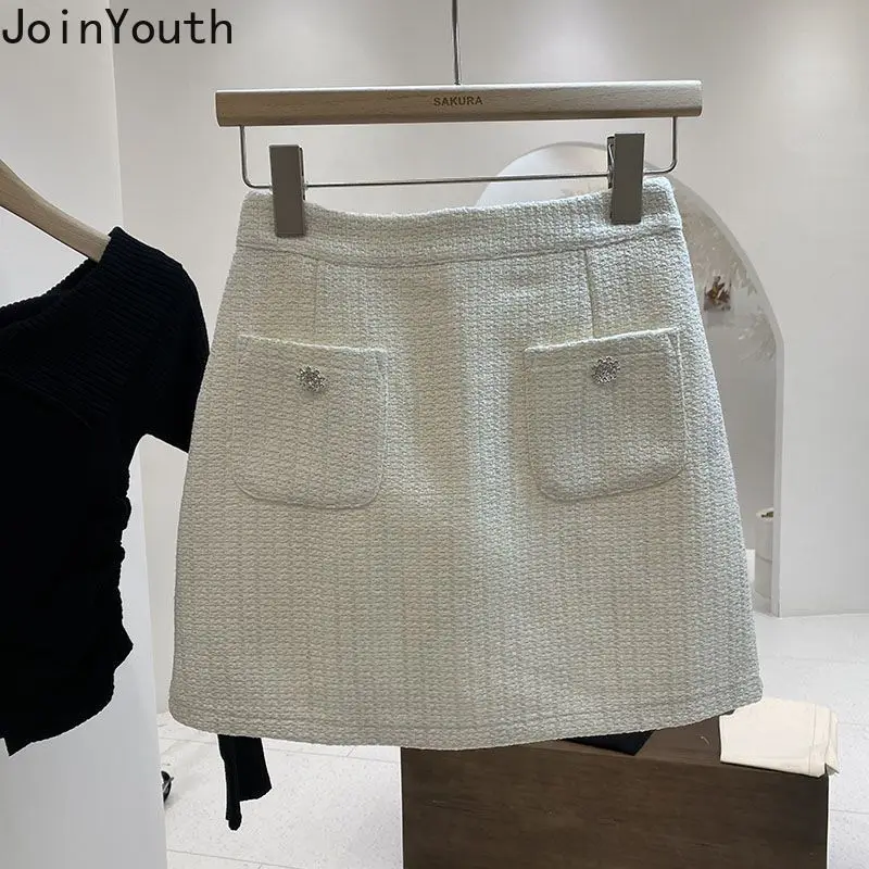 Бежевые Облегающие юбки для женщин 2023 Женские Модные Винтажные твидовые