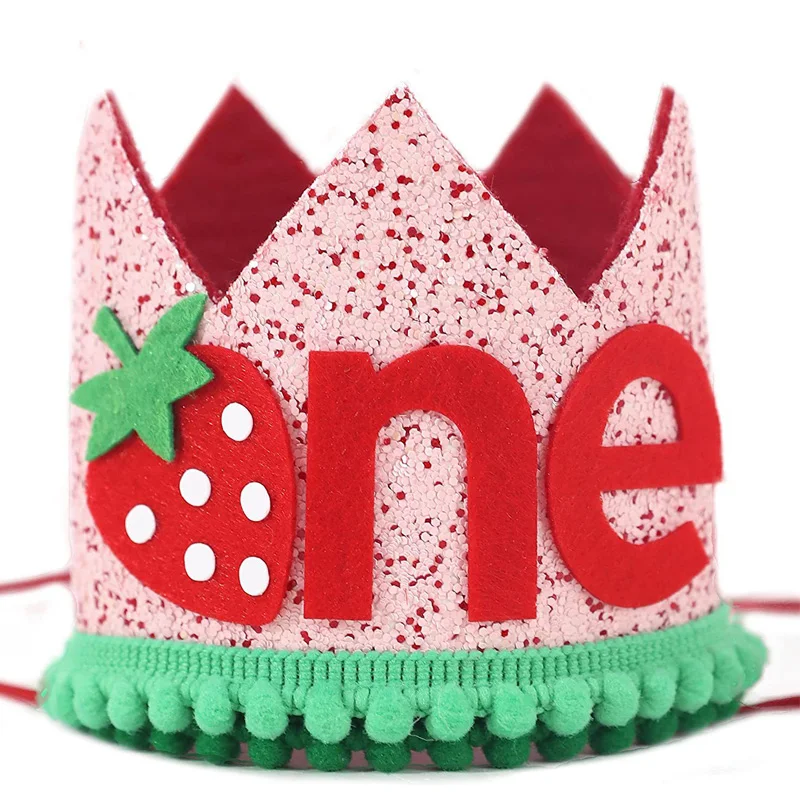 

Pink Strawberry Crown Birthday Hat 1 Year Old Baby Birthday Party Hat Princess Crown Headband Baby Shower Party Decor Supplies
