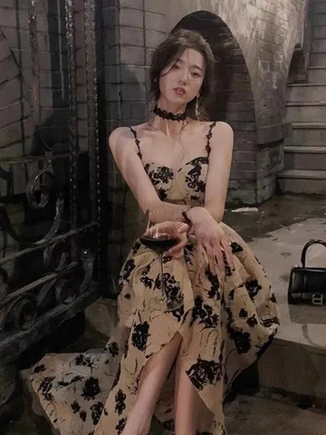 Women Dress 2022 Summer Casual Evening Suspenders Vintage Fashion Y2k Party Print Floral Wedding Dresses Long Aesthetic Clothing
