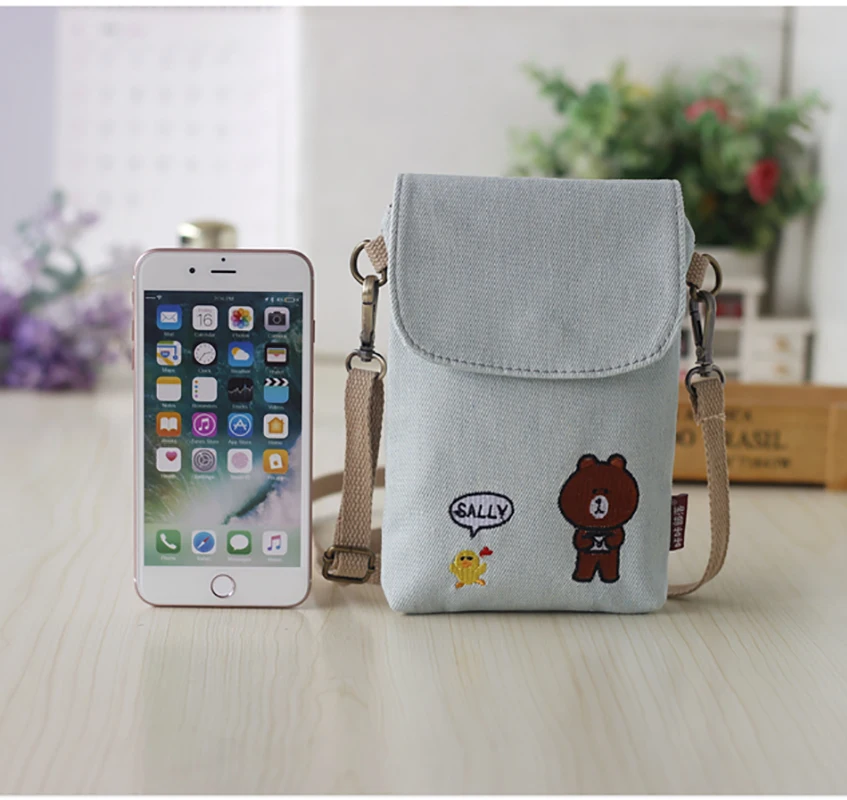 

Canvas Mobile Phone Bag Girls Women Messenger 2022 Summer New Popular Denim Mini Pouch Cartoon Cute Purse